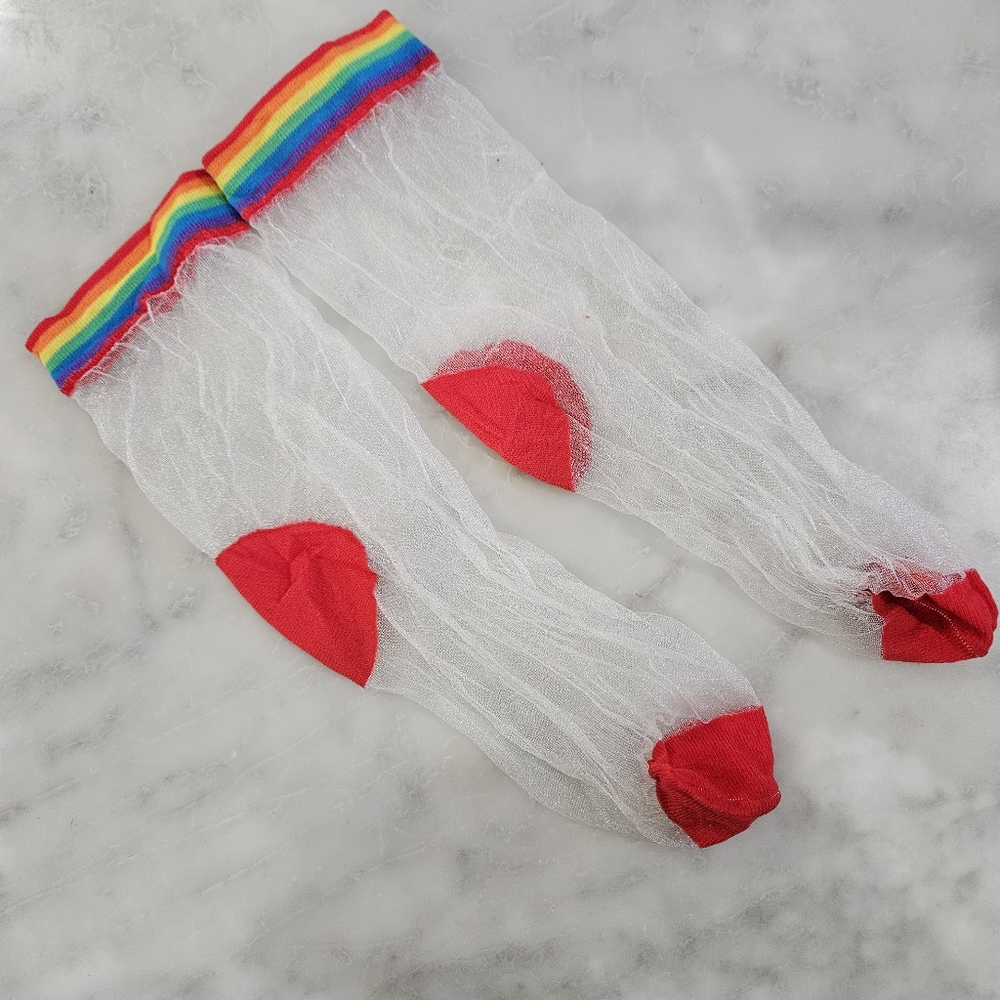 Sheer rainbow trim socks